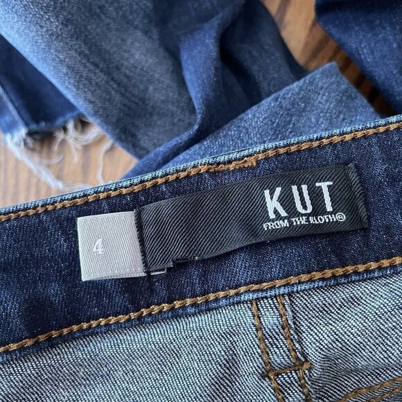 Kut From The Kloth Women SZ 4 Blue Dark Wash Catherine Boyfriend Raw Hem Jeans - Picture 9 of 11